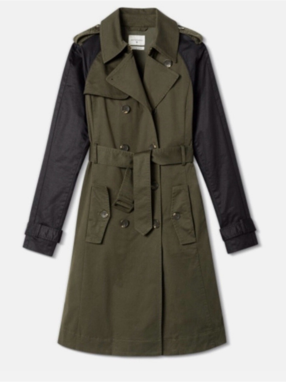 Olive Green Trench Coat with Black Sleeves